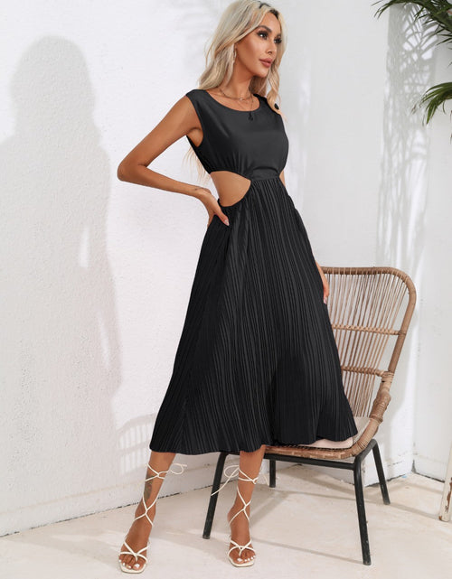 Load image into Gallery viewer, Cutout Ruched Round Neck Tank Dress
