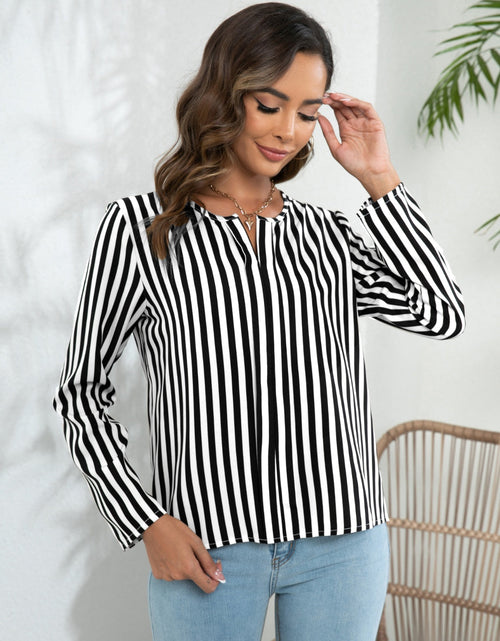 Load image into Gallery viewer, Striped Long Sleeve Notched Blouse
