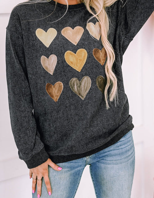 Load image into Gallery viewer, Heart Round Neck Dropped Shoulder Sweatshirt

