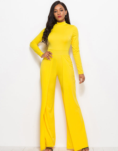 Load image into Gallery viewer, Long Sleeve Mock Neck Wide Leg Jumpsuit
