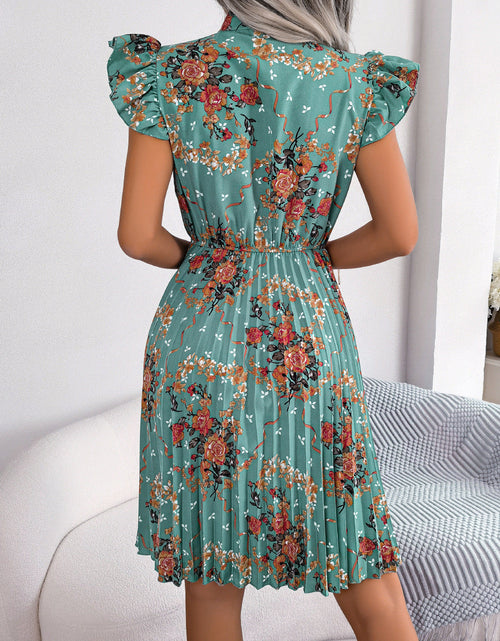 Load image into Gallery viewer, Pleated Floral Printed Tie Neck Knee Length Dress

