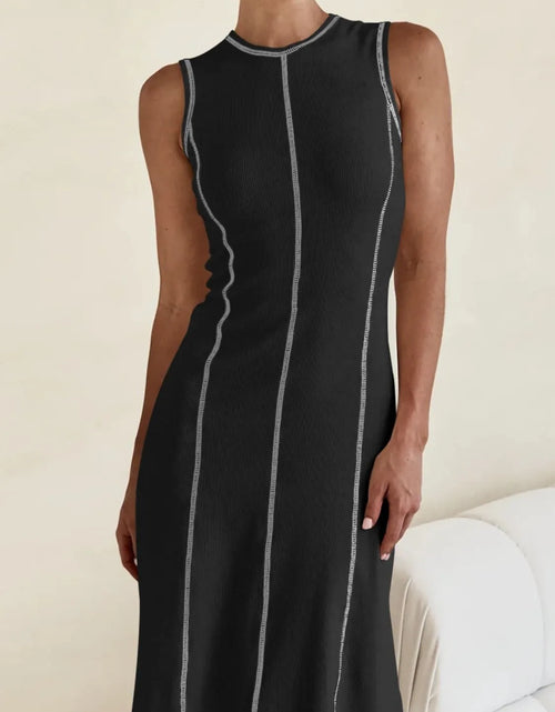 Load image into Gallery viewer, Contrast Stitching Round Neck Sleeveless Midi Dress

