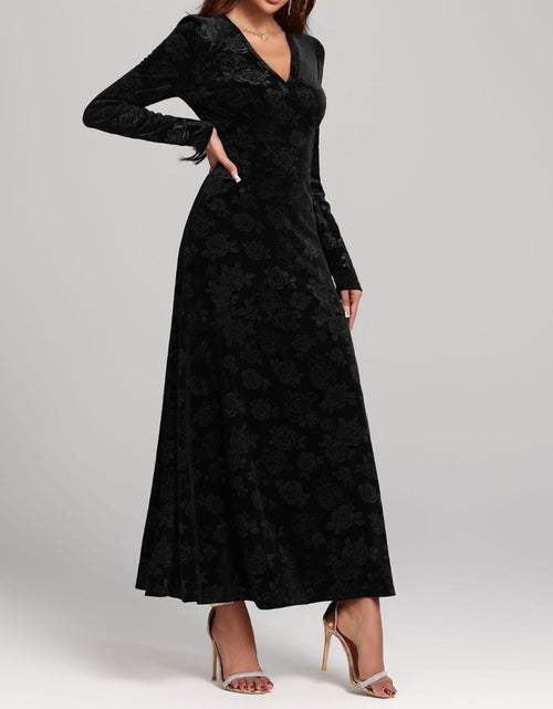 Load image into Gallery viewer, Rose Print V-Neck Long Sleeve Dress
