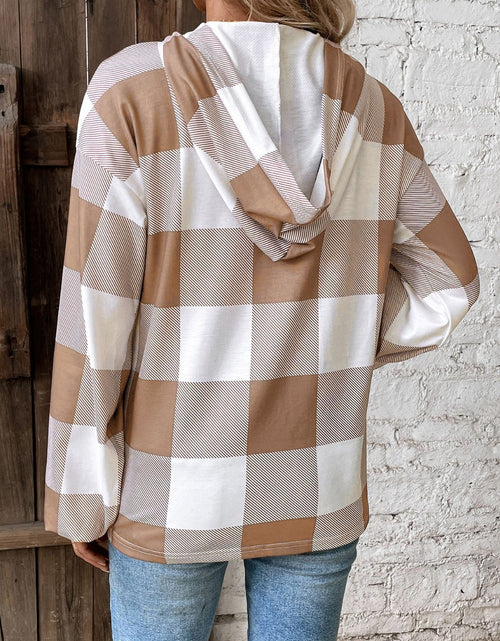 Load image into Gallery viewer, Plaid Dropped Shoulder Long Sleeve Hoodie
