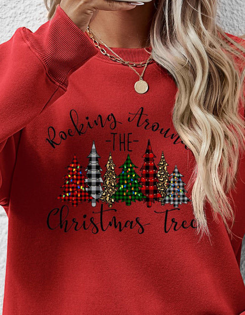 Load image into Gallery viewer, Christmas Tree Graphic Round Neck Sweatshirt
