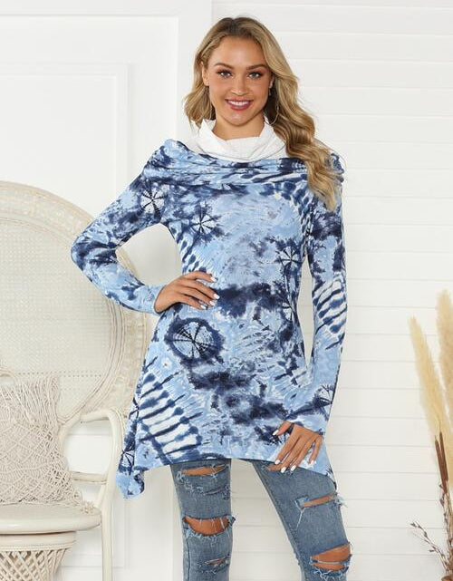 Load image into Gallery viewer, Printed Raglan Sleeve Mock Neck T-Shirt
