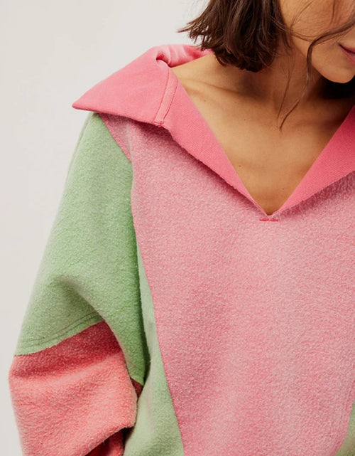 Load image into Gallery viewer, High-Low Exposed Seam Contrast Long Sleeve Sweatshirt

