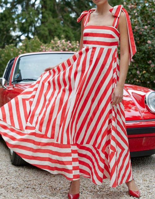 Load image into Gallery viewer, Striped Square Neck Wide Strap Dress
