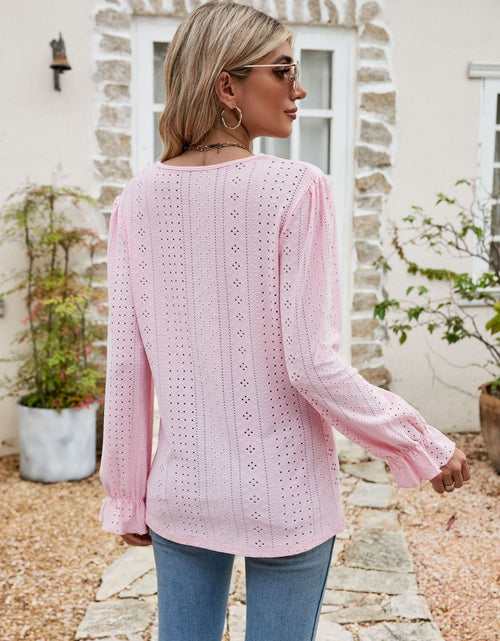 Load image into Gallery viewer, Eyelet Lace Trim Flounce Sleeve Blouse
