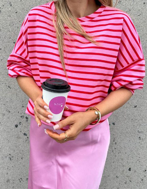 Load image into Gallery viewer, Striped Round Neck Long Sleeve Sweatshirt
