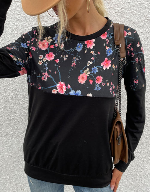 Load image into Gallery viewer, Shiny Floral Print Round Neck Dropped Shoulder Tee
