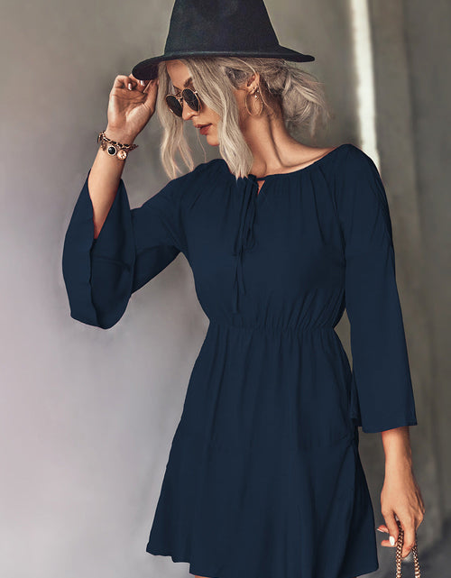 Load image into Gallery viewer, Tie Neck Flare Sleeve Mini Dress
