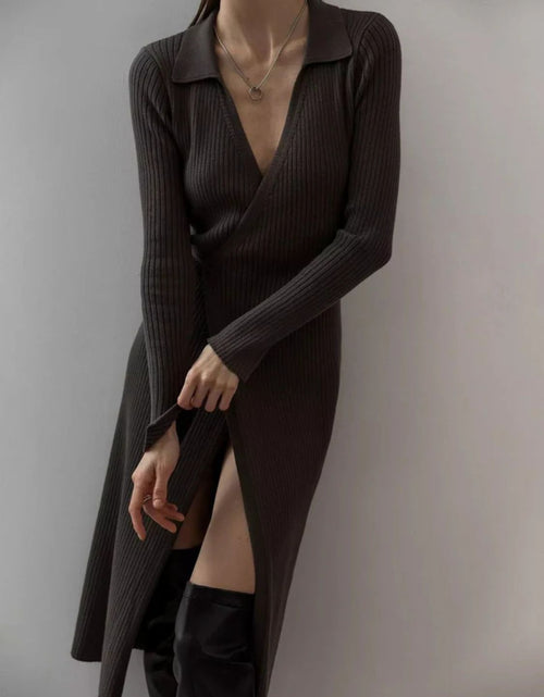 Load image into Gallery viewer, Tied Collared Neck Long Sleeve Sweater Dress
