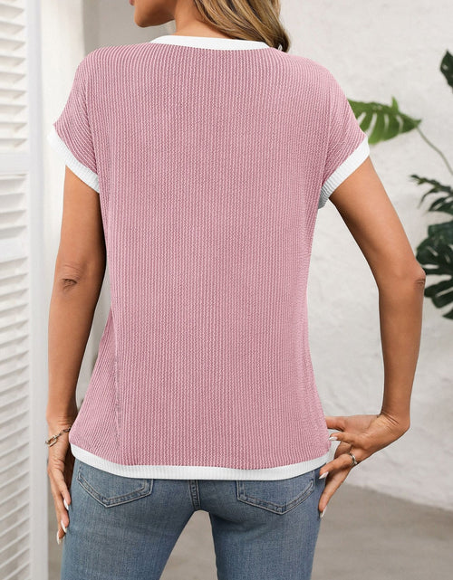 Load image into Gallery viewer, Contrast Trim Round Neck Short Sleeve T-Shirt
