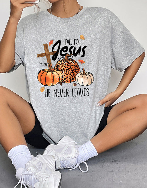 Load image into Gallery viewer, Round Neck Short Sleeve Fall Season Graphic T-Shirt
