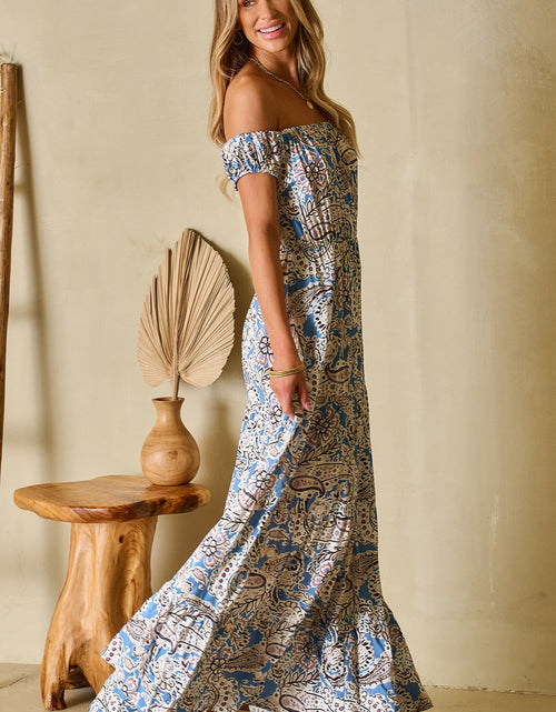 Load image into Gallery viewer, Printed Off-Shouder Short Sleeve Dress
