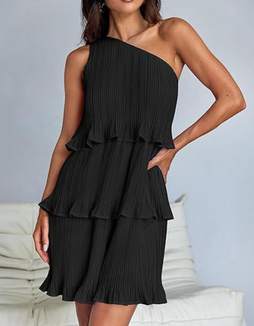 Load image into Gallery viewer, Layered Single Shoulder Mini Dress
