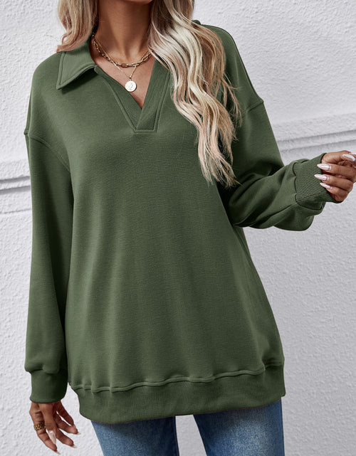 Load image into Gallery viewer, Collared Neck Dropped Shoulder Sweatshirt

