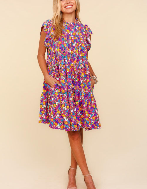 Load image into Gallery viewer, Haptics Frilled Mock Neck Ditsy Floral Dress
