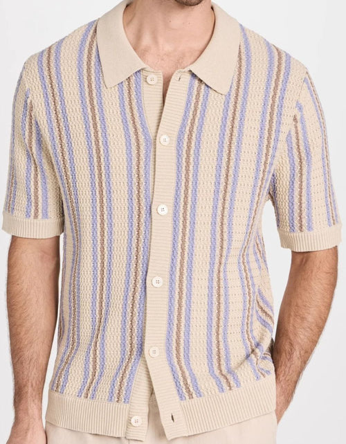 Load image into Gallery viewer, Men's Plus Size Striped Button Down Short Sleeve Shirt
