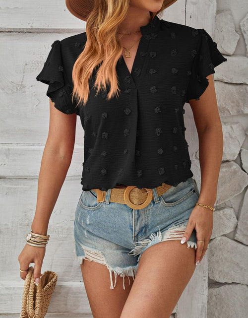 Load image into Gallery viewer, Swiss Dot Notched Cap Sleeve T-Shirt
