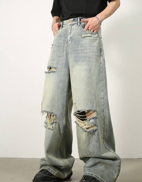 Load image into Gallery viewer, Men's Distressed Wide Leg Jeans
