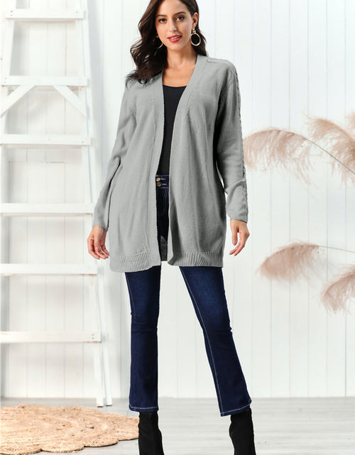 Load image into Gallery viewer, Cable-Knit Open Front Long Sleeve Cardigan
