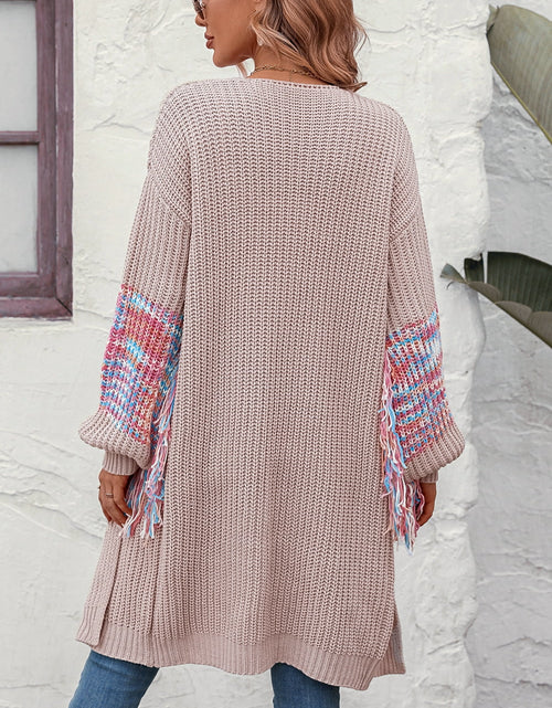 Load image into Gallery viewer, Fringe Sleeve Dropped Shoulder Cardigan
