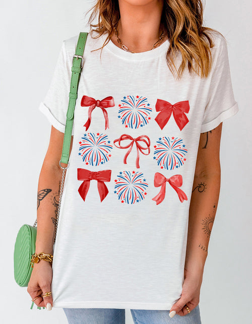 Load image into Gallery viewer, Bow Graphic Round Neck Short Sleeve T-Shirt
