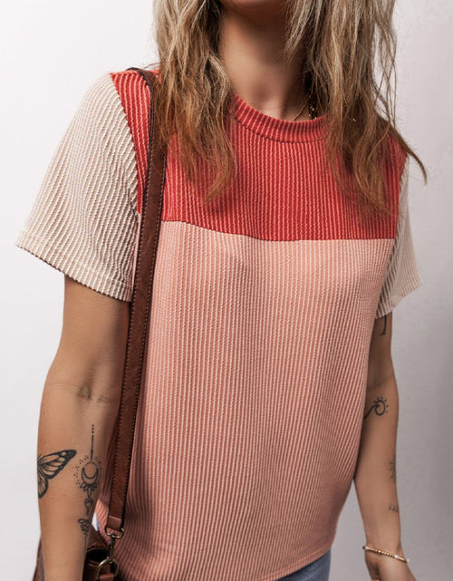 Load image into Gallery viewer, Color Block Round Neck Short Sleeve T-Shirt
