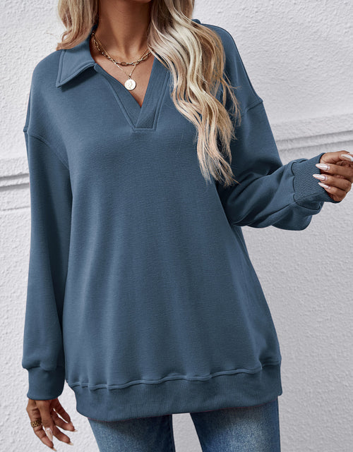 Load image into Gallery viewer, Collared Neck Dropped Shoulder Sweatshirt
