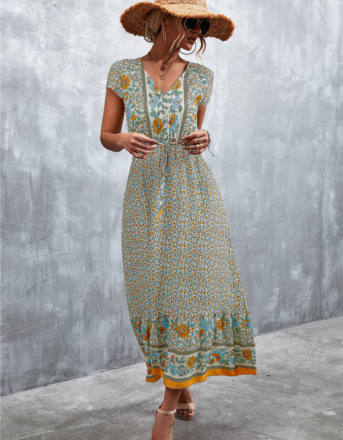 Load image into Gallery viewer, V-Neck Short Sleeve Printed Maxi Dress
