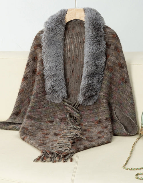 Load image into Gallery viewer, Fringe Fuzzy Open Front Poncho
