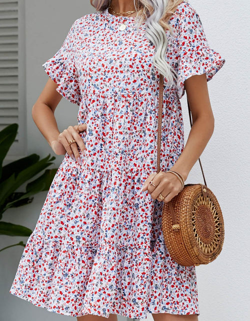 Load image into Gallery viewer, Ditsy Floral Flounce Sleeve Tiered Dress
