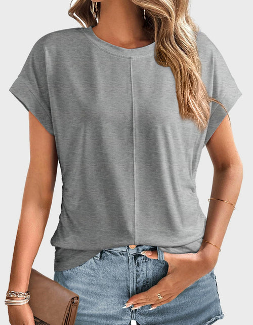 Load image into Gallery viewer, Ruched Round Neck Short Sleeve T-Shirt
