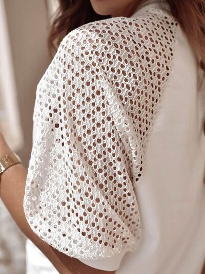 Load image into Gallery viewer, Eyelet Round Neck Half Sleeve T-Shirt
