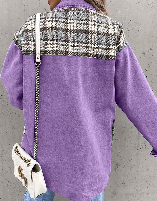 Load image into Gallery viewer, Plaid Button Up Dropped Shoulder Jacket
