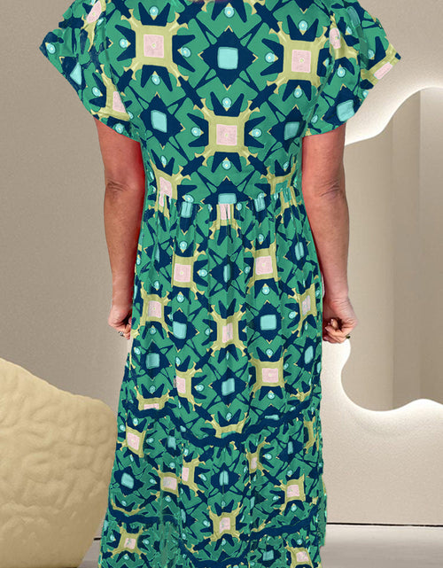Load image into Gallery viewer, Printed Notched Cap Sleeve Dress

