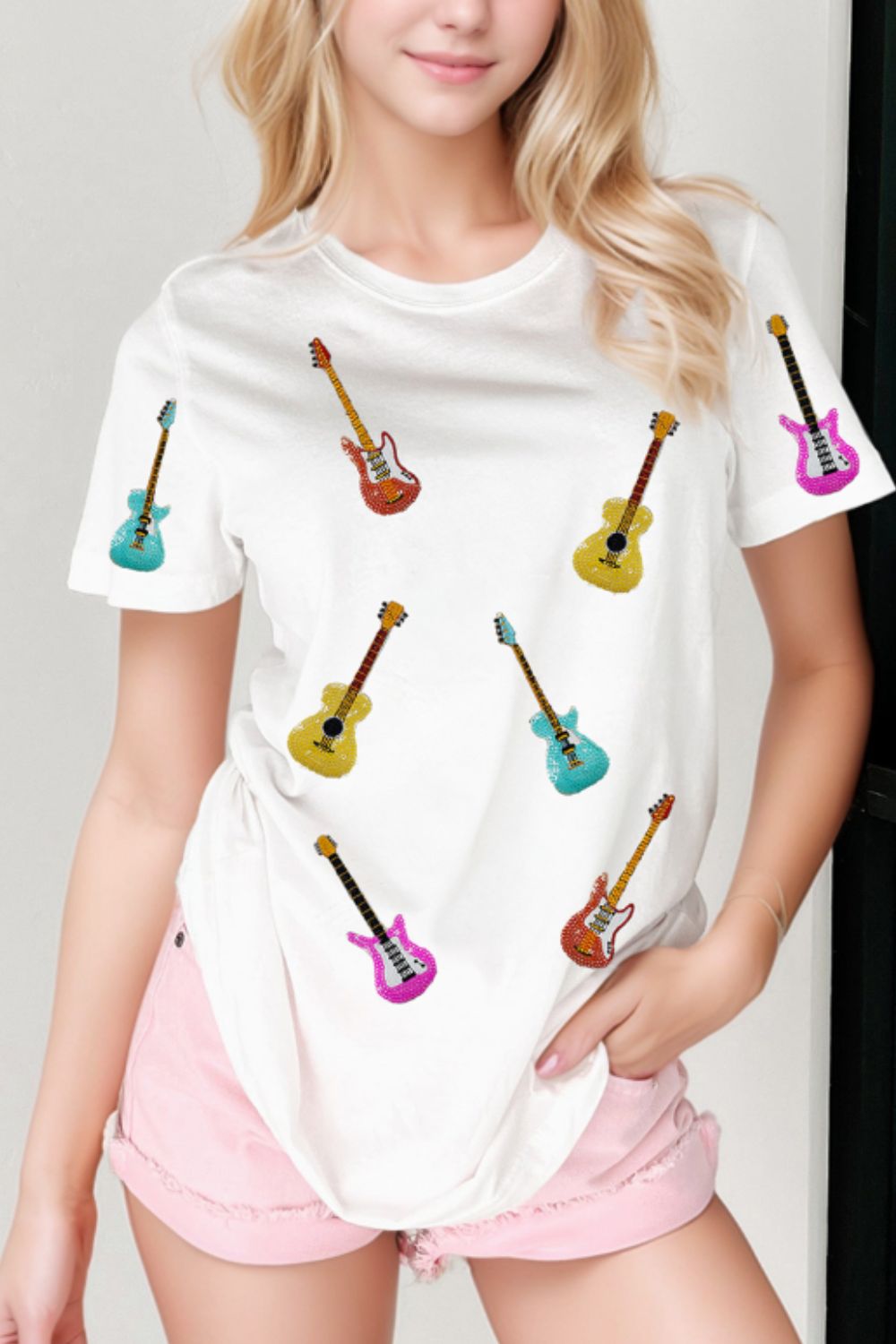 Guitar Crew Neck Short Sleeve T-Shirt