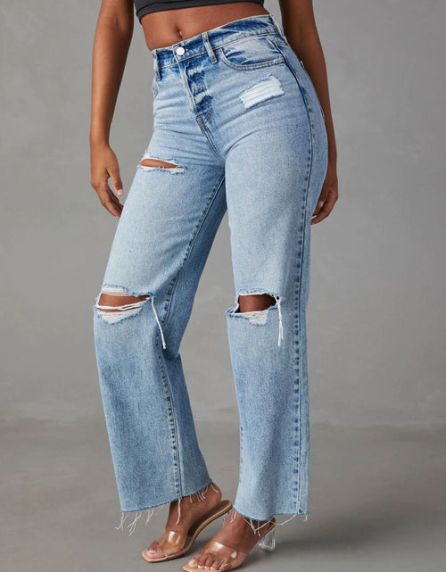 Load image into Gallery viewer, Distressed Straight Leg Jeans with Pockets
