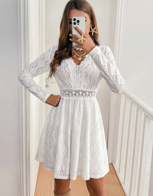 Load image into Gallery viewer, Lace Detail V Neck Long Sleeve Mini Dress
