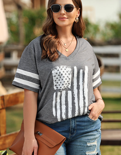 Load image into Gallery viewer, Plus Size US Flag Graphic V-Neck Tee

