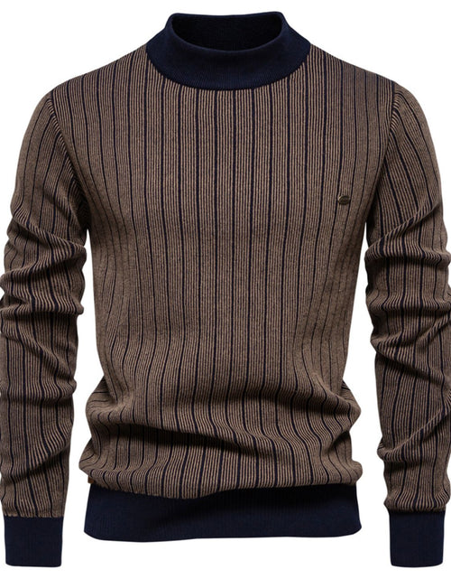 Load image into Gallery viewer, Men's Mock Neck Contrast Striped Sweater
