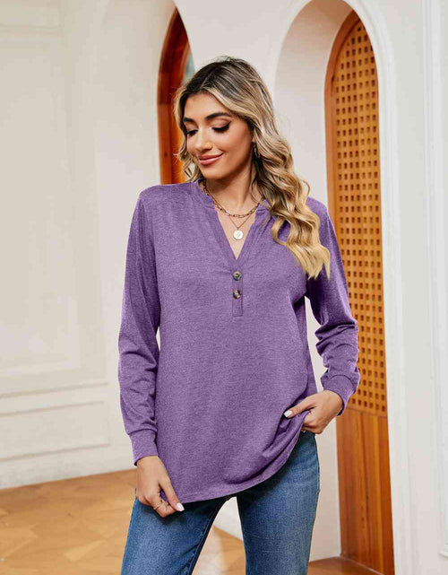 Load image into Gallery viewer, Buttoned Notched Neck Long Sleeve Top
