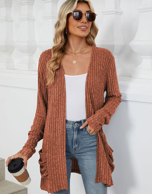 Load image into Gallery viewer, Pocketed Open Front Long Sleeve Cardigan
