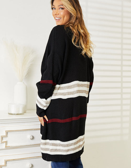 Load image into Gallery viewer, Perfee Striped Rib-Knit Drop Shoulder Open Front Cardigan
