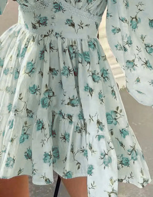 Load image into Gallery viewer, Lace Detail V-Neck Balloon Sleeve Dress
