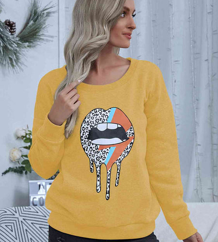 Lip Graphic Round Neck Sweatshirt