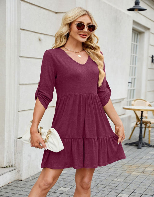 Load image into Gallery viewer, Tiered Ruched V-Neck Mini Dress
