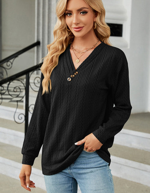 Load image into Gallery viewer, Decorative Button V-Neck Long Sleeve T-Shirt
